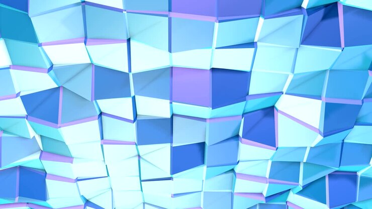 Superficie 3D astratta semplice blu-violetto a bassa poligonizzazione come sfondo per computer. Sfondo animato geometrico morbido a bassa poligonizzazione di poligoni blu-violetto puri in movimento. Sfondo in loop continuo 4K Full HD