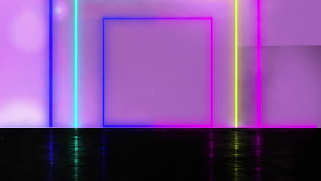 animación de formas geométricas coloridas en movimiento sobre luces y fondo geométrico