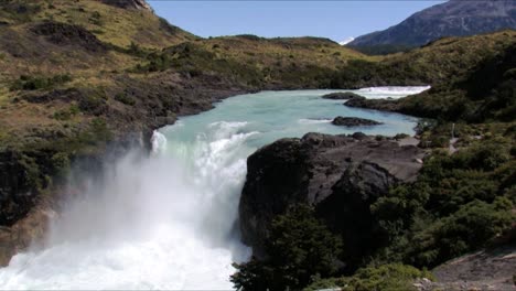 the salto grande waterfall on the paine river in the torres del paine national park in chile