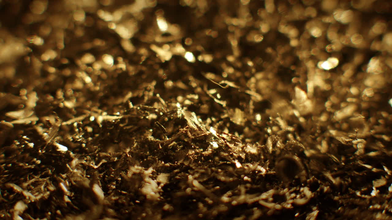 Golden color metal fillings chaotic movement