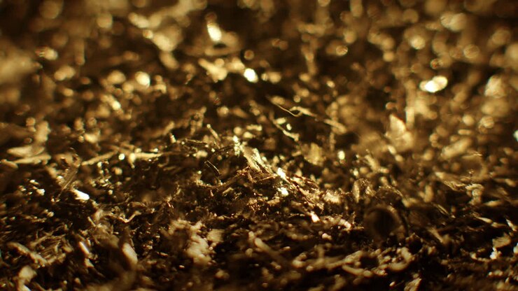Golden color metal fillings chaotic movement