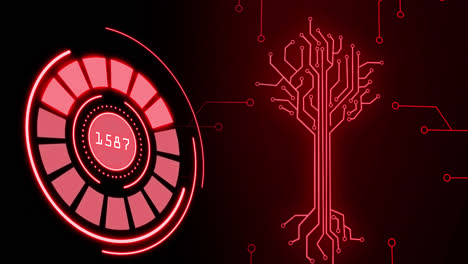 animation of integrated circuit over processing circle on digital screen