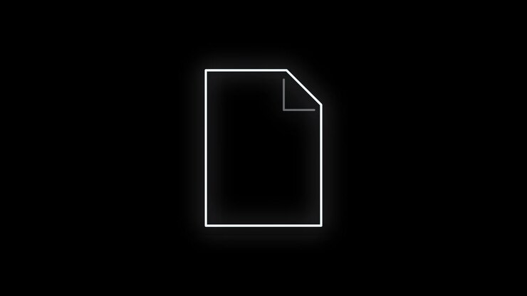 Contorno al neon di un'icona documento disegnata su sfondo nero