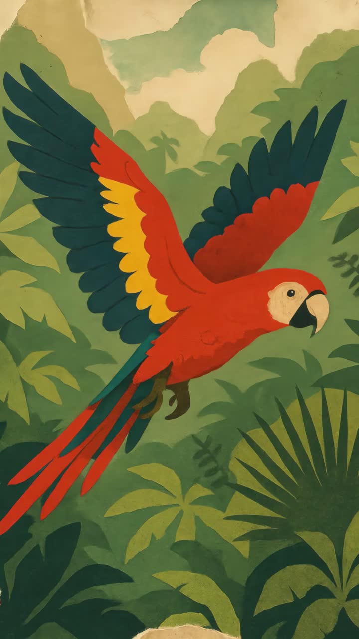 Colorful parrot in a jungle setting, captured in a vibrant, artistic style