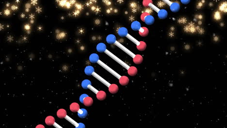 animación de una cadena de adn 3d giratoria sobre un fondo oscuro con estrellas doradas