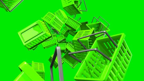 cestas de compras verdes sobre un fondo verde
