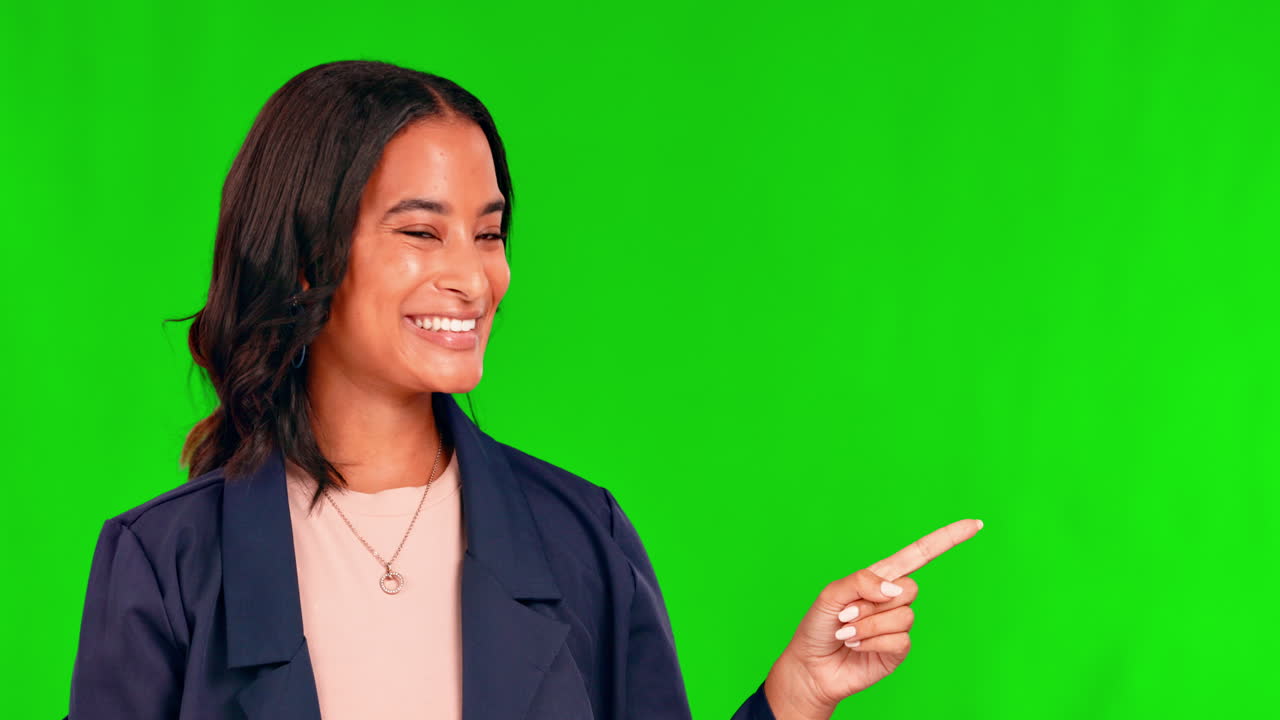 Forretningskvinde, ansigt og green screen