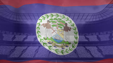 Animation-of-waving-flag-of-belize-over-sport-stadium