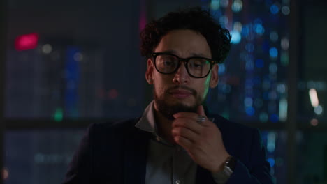 businessman in the city at night