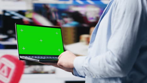 social media manager uses pc with isolated display for online presence