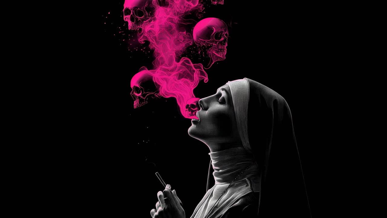 Dark studio scene with glowing pink particles artistic performance capturing vibrant neon pink dust