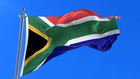 south africa flag waving at wind in slow in blue sky, loop