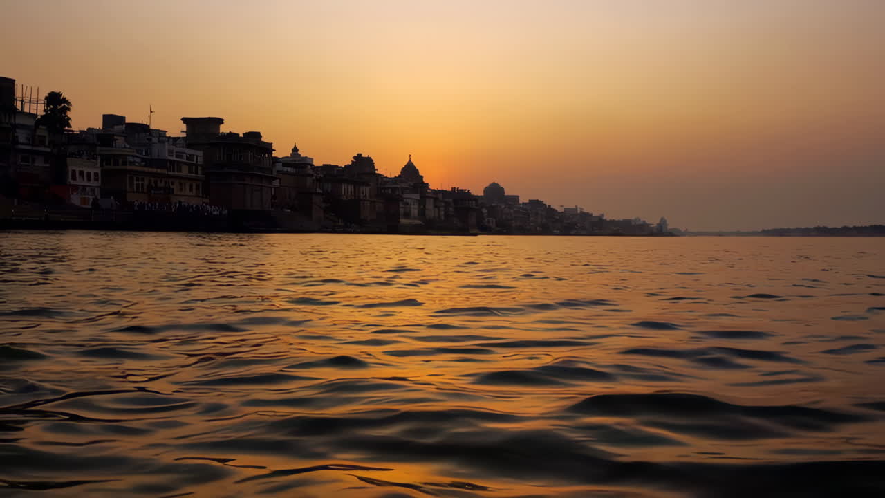 Dusk Silhouette of an Ancient City on the River