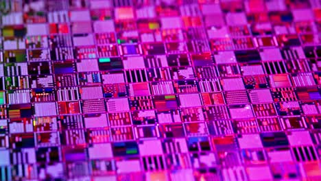 Primer-Plano-De-Oblea-Semiconductora-De-Silicio.-En-Electrónica,-Una-Oblea,-También-Llamada-Rebanada-O-Sustrato,-Es-Una-Rebanada-Delgada-De-Semiconductor,-Un-Silicio-Cristalino,-Que-Se-Utiliza-Para-La-Fabricación-De-Circuitos-Integrados.