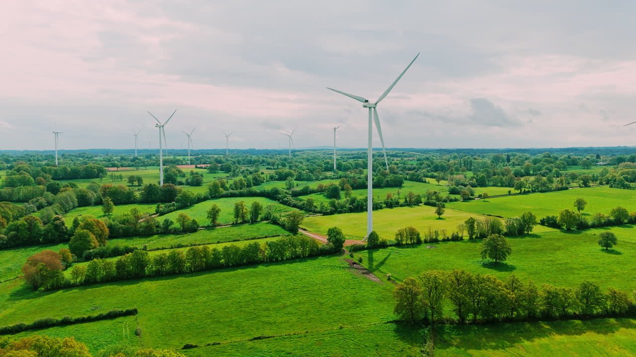 Aerial view of Wind turbine in the nature