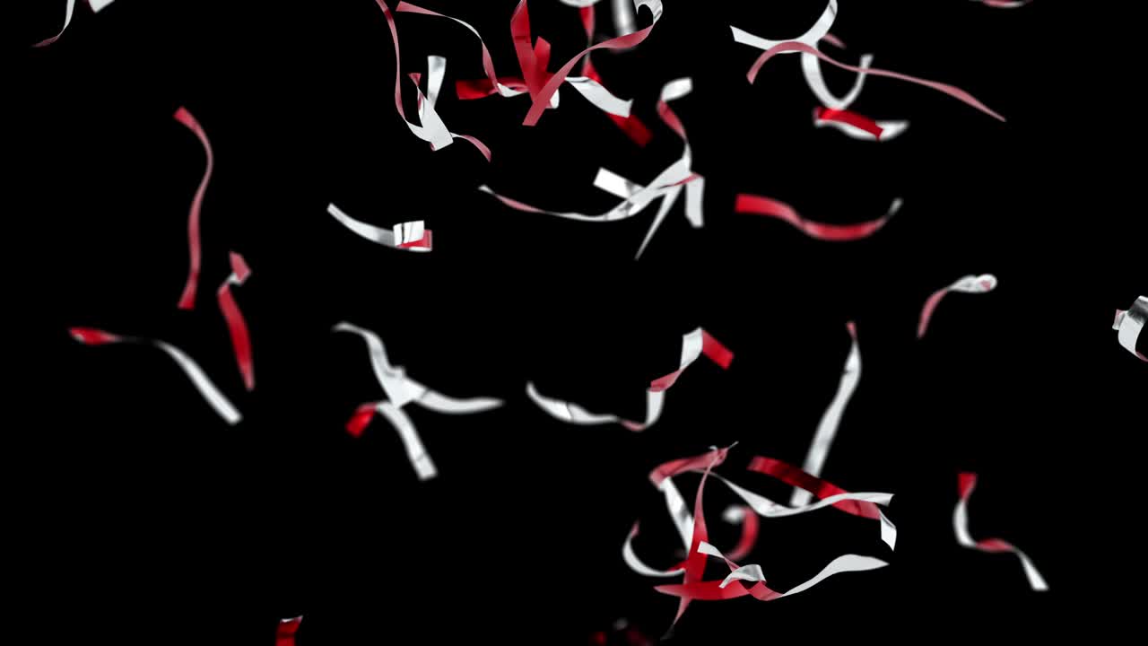 흑색 바탕에 떨어지는 다채로운 콩페티 팝퍼 폭발 3d 애니메이션 파티 배경 루프에 다채로운 드롭 리본을 사용할 수 있습니다. 키 스플래시 콩베티 예술은 의식 또는 축하 결혼식을 장식합니다.