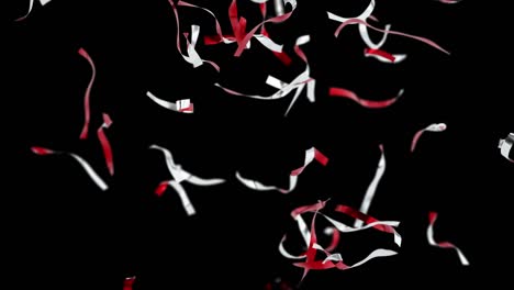 las explosiones de confeti popper multicolores que caen sobre un fondo negro. 3d animado de colores caen cintas en el círculo de fondo de la fiesta capaz. funky salpicaduras de confeti arte decorar ceremonia o celebración boda 4k