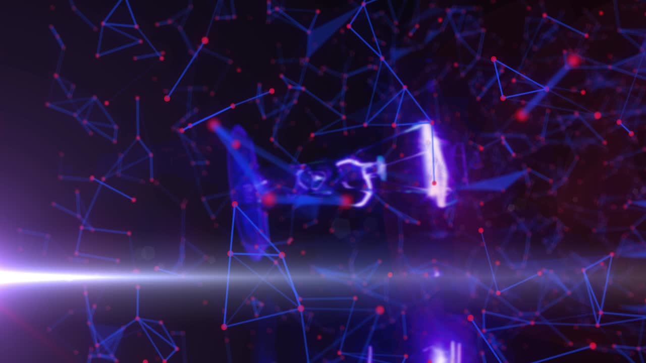 animación de la red de conexiones que giran sobre el satélite brillante