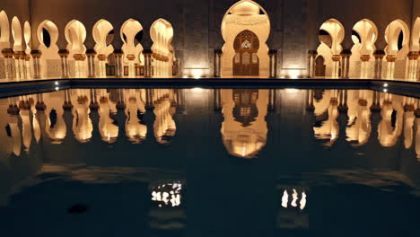 night reflections in a mosque courtyard