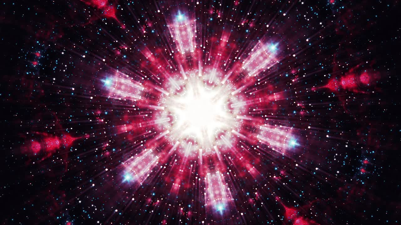 Abstract VJ loop Fractal red motion star shape kaleidoscope mandala graphics design on black background. Fantasy illuminate spectrum lights for VJ DJ stage light. 4K 3D Seamless loop motion graphics.