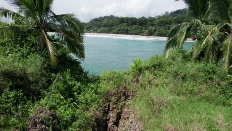 Roca-De-La-Isla-Con-Palmeras-Cerca-De-La-Costa-Pacífica-Tropical-De-Costa-Rica