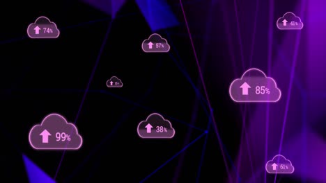 animación de iconos digitales y procesamiento de datos en la interfaz
