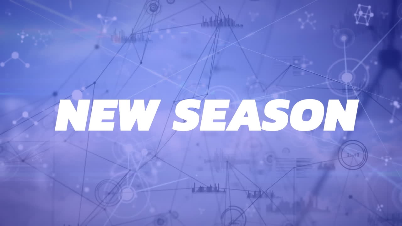 연결된 그래프와 타이머 아이콘 위에 새로운 시즌 텍스트의 애니메이션과 클라우드 스케이프 위에 큐브가 있습니다.