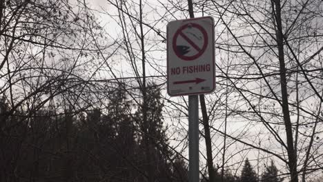 no hay carteles de pesca publicados en un parque público imagen de anzuelos y peces en blanco y negro letrero del gobierno de la ciudad árboles nubes de cielo en segundo plano