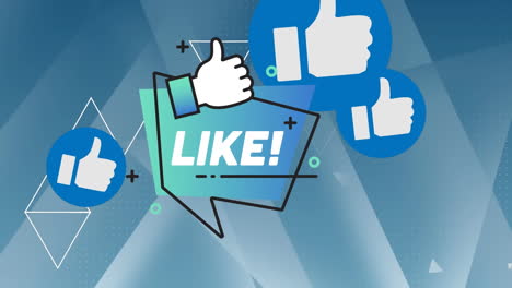 animación de texto similar con iconos sobre formas en fondo azul