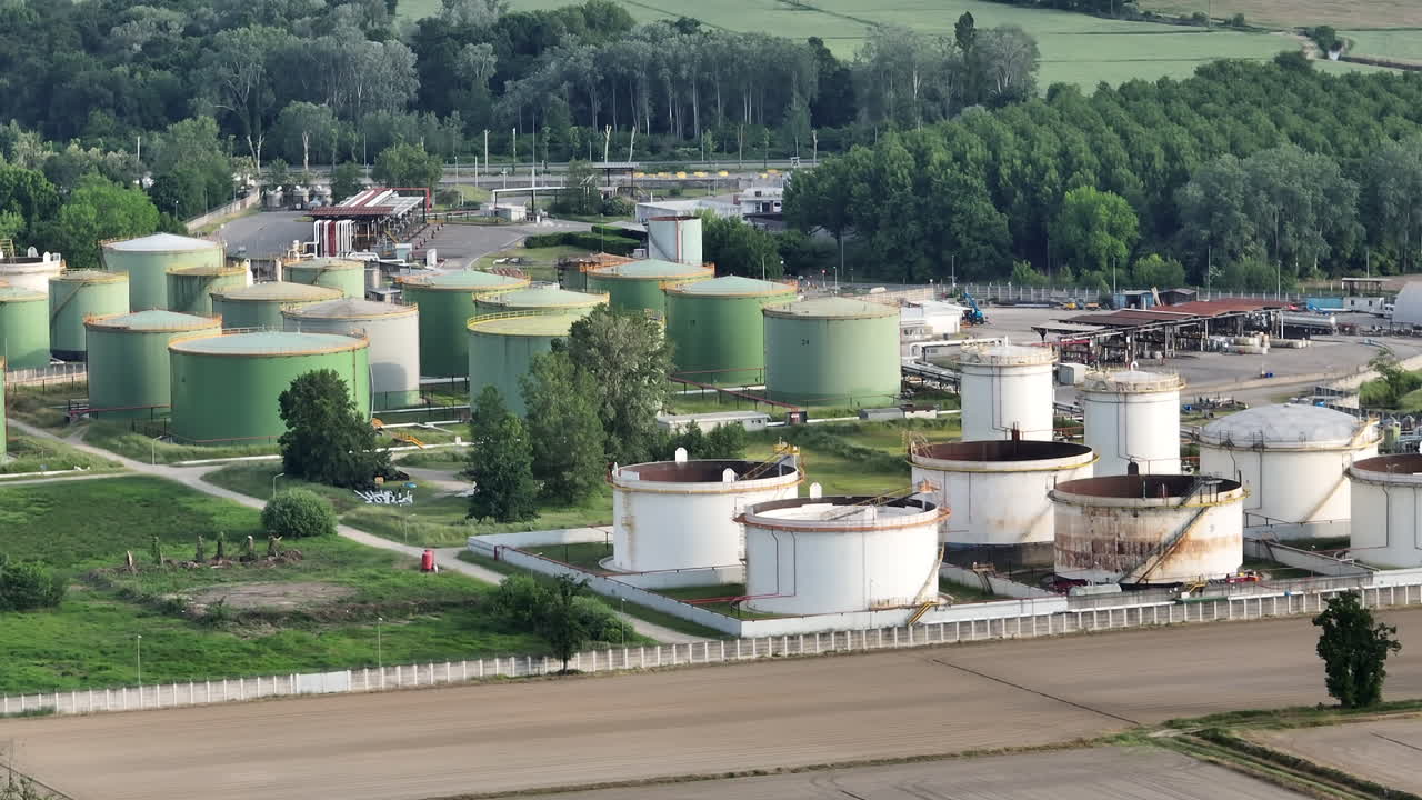 Oil refinery plant at cloudy day.Ecosystem and healthy environment concepts. Lacchiarella, Italy.footage at 50 fps