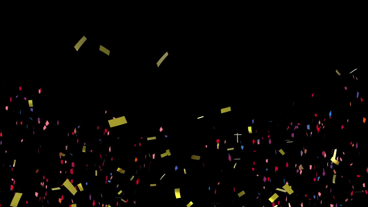 Animazione di coriandoli multicolore che cadono su sfondo nero