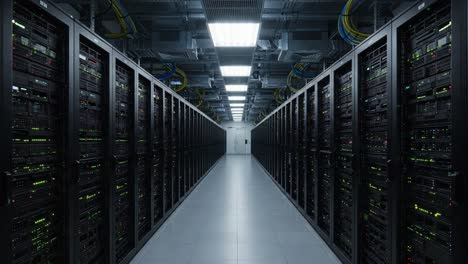 a stunning visual of a state-of-the-art data center, featuring rows of high-performance servers, advanced cooling systems, and efficient cable management for optimal data processing