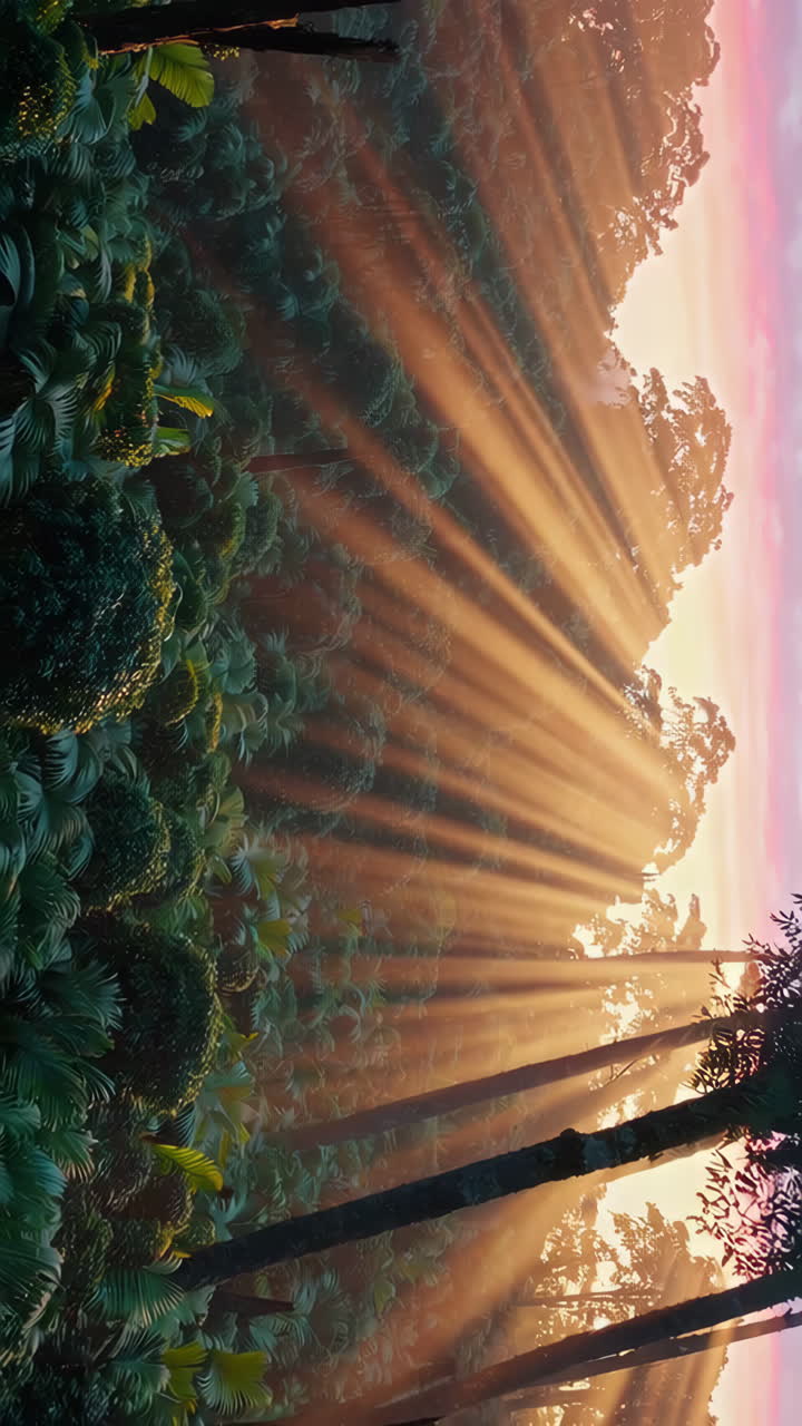 I raggi del sole attraversano il baldacchino di una foresta lussureggiante