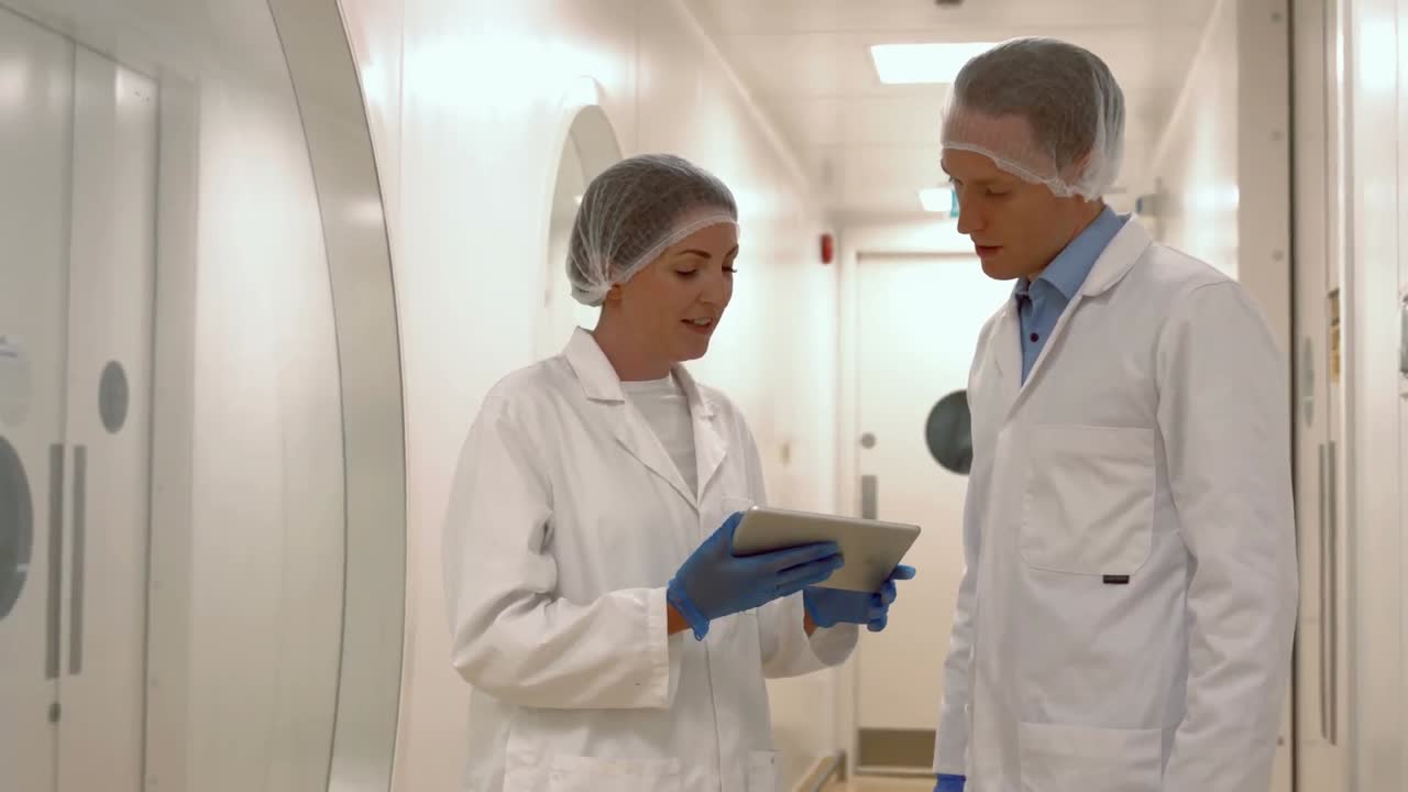 científicos de alimentos trabajando juntos en el laboratorio