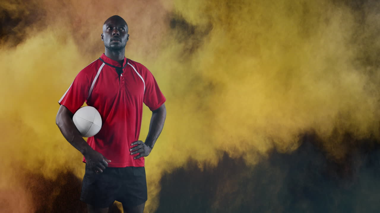 Professional rugby player holding a ball 4k