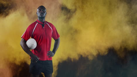 professional rugby player holding a ball 4k
