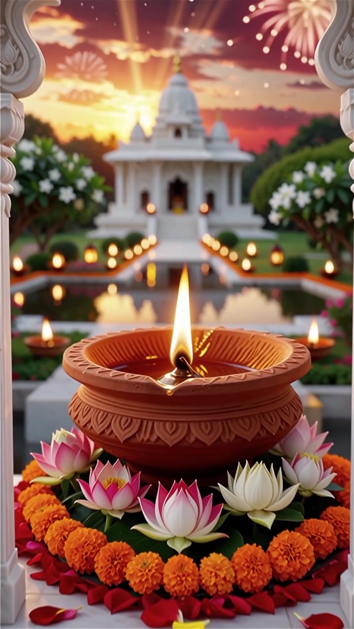 Diwali Festival Background with Lanterns and Traditional Diyas Decorations