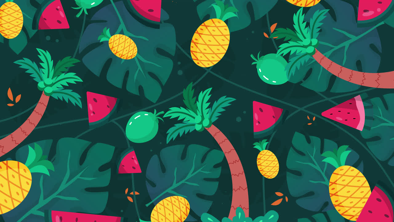 Tropical Summer Fruit and Palm Tree Pattern