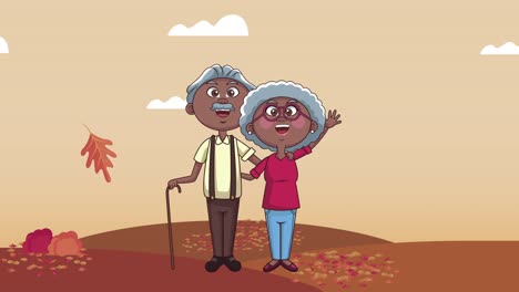 pareja de abuelos afro en el campamento de animación