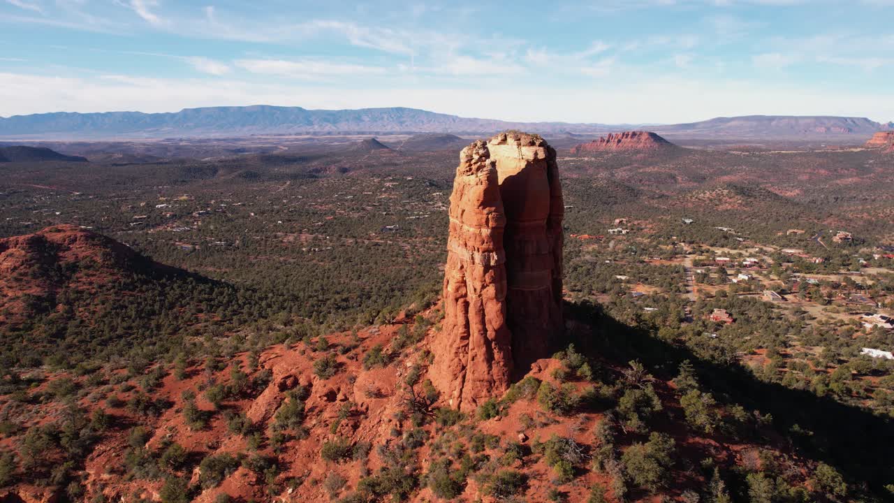 Sedona Arizona USA, Aerial View of Chimney Sandstone Rock and Desert Landscape on Hot Sunny Day