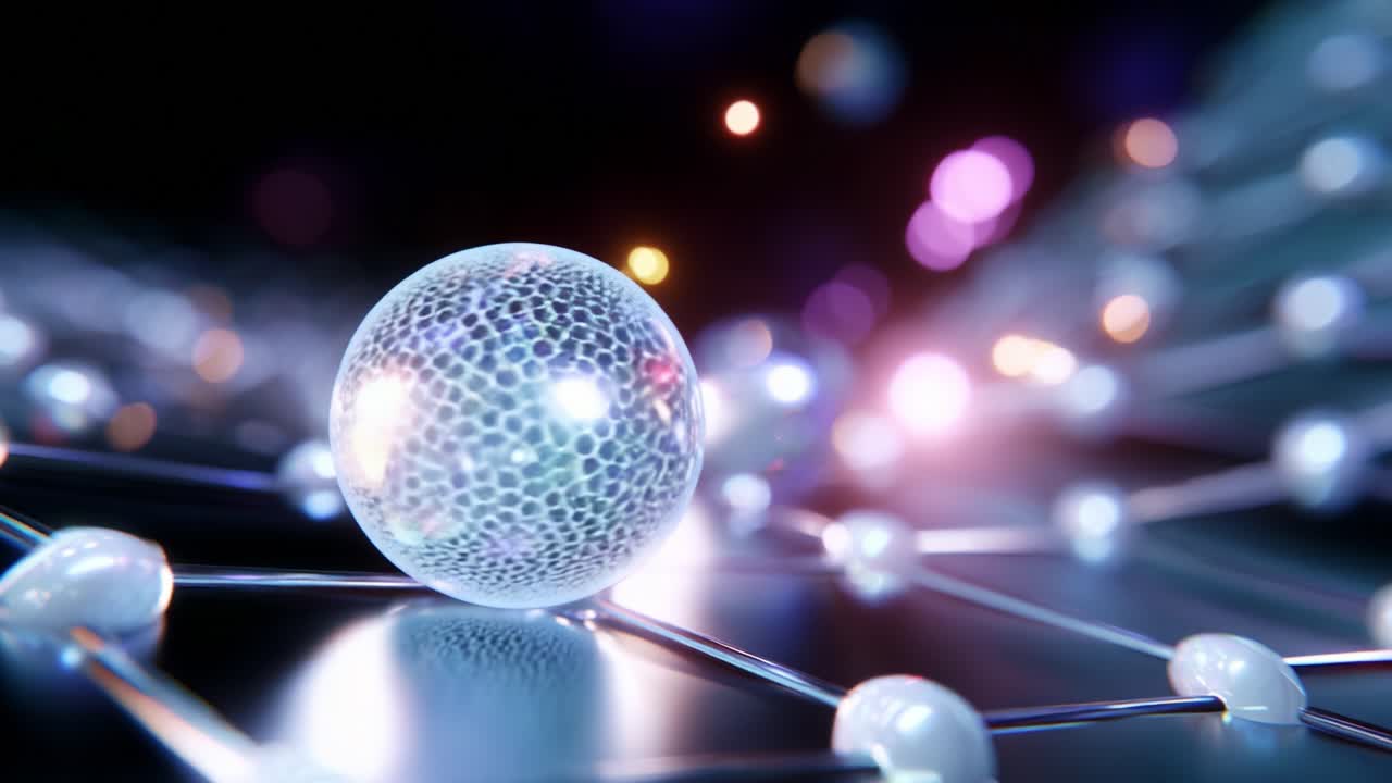 A Stunning Visualization of Molecular Structures Captured in Two Frames, Showcasing a Unique Spherical Particle Amongst an Intricate Network of Atoms and Energy Glows in a Futuristic Display