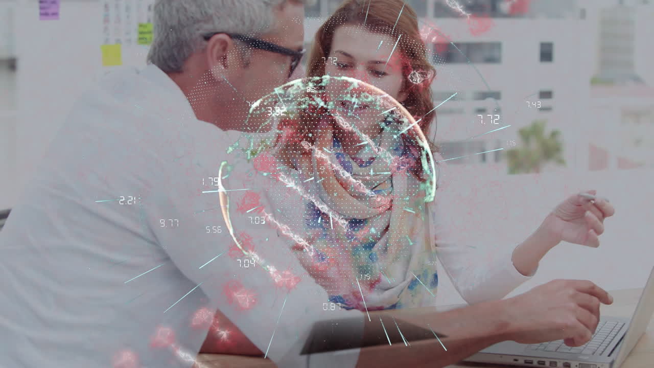 animación del globo con una red de conexiones sobre las personas estudiando