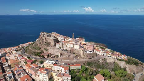 flight over the town of castel sardo in sardinia