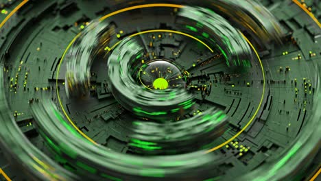 green futuristic circular shape is rotating seamless loop 3d render animation