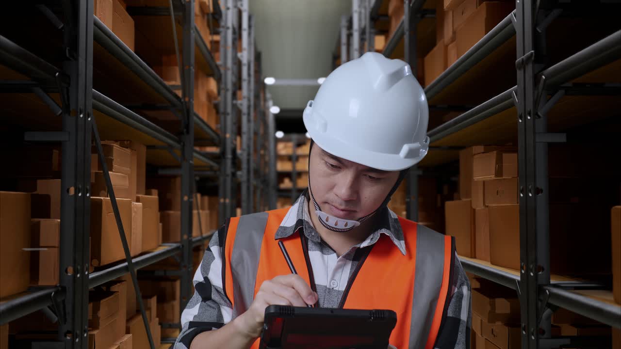 Lavoratore di magazzino che ispeziona l'inventario