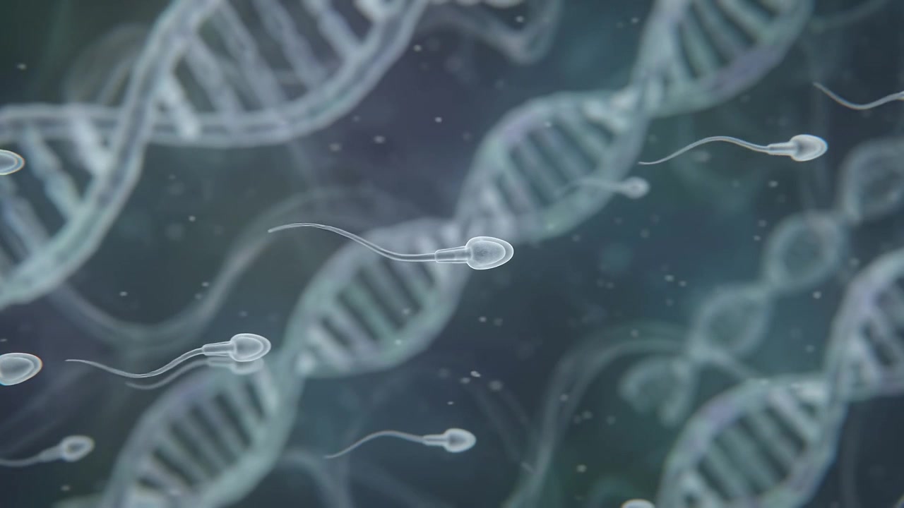 Tampilan Mikroskopis Sel Sperma Berenang Menuju Untaian DNA