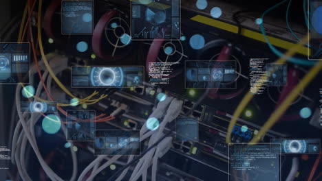 animation of digital data processing and network of connections over computer server