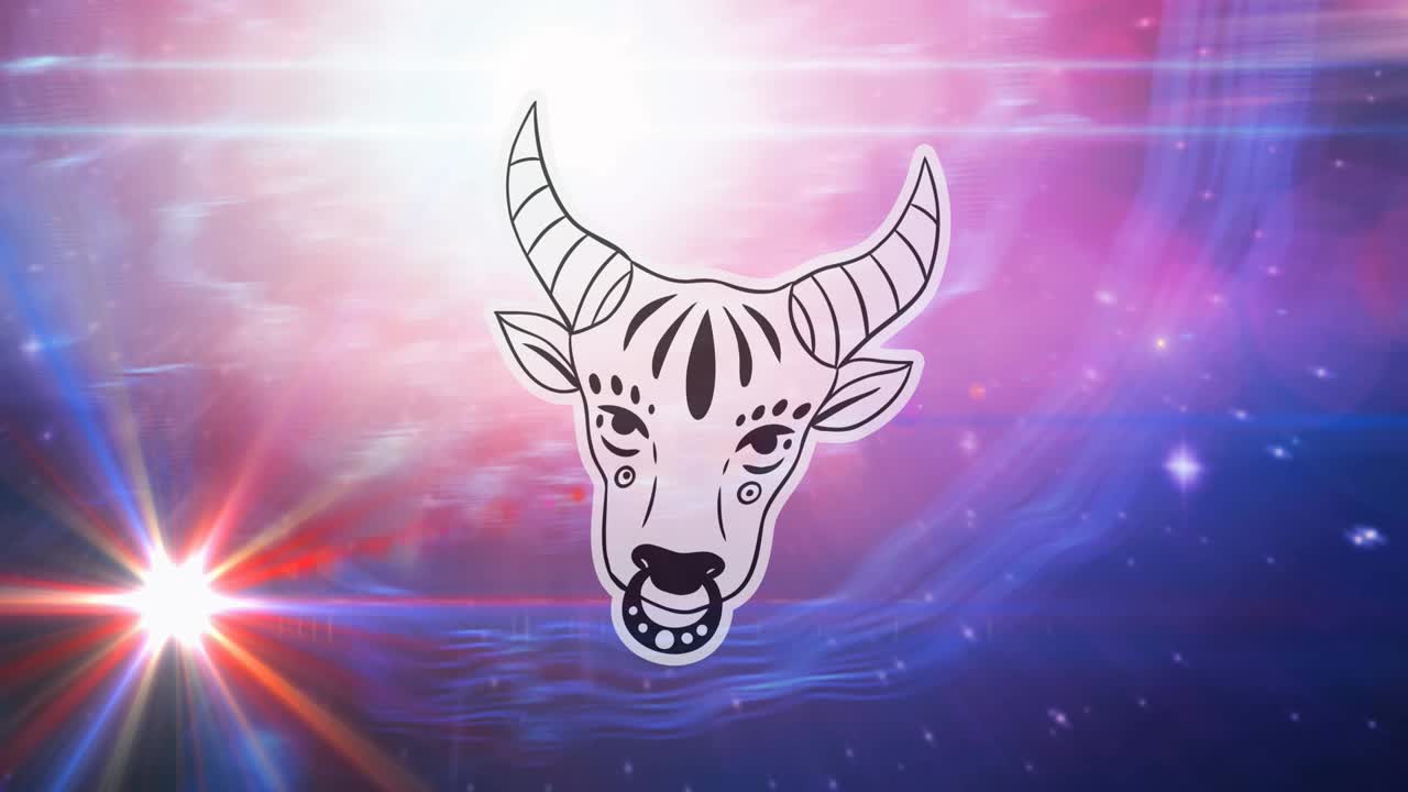 반 ⁇ 이는 별 위에 타우러스 별자리 기호의 애니메이션