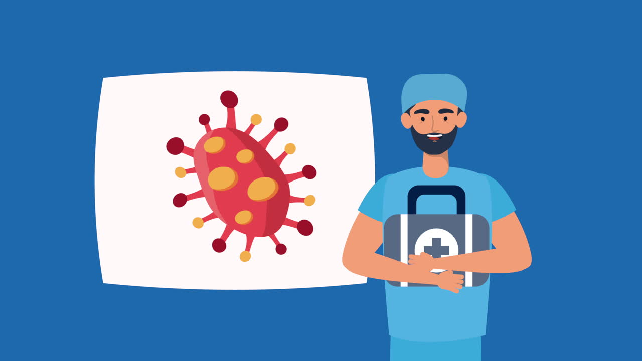 Doctor with First Aid Kit and Virus Illustration