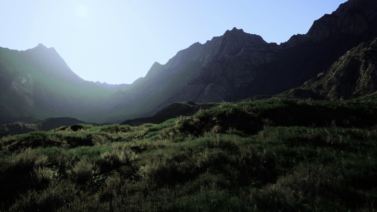 Majestic mountain landscape with lush greenery during early morning hours